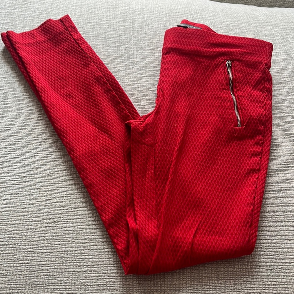 Red textured dress pants
